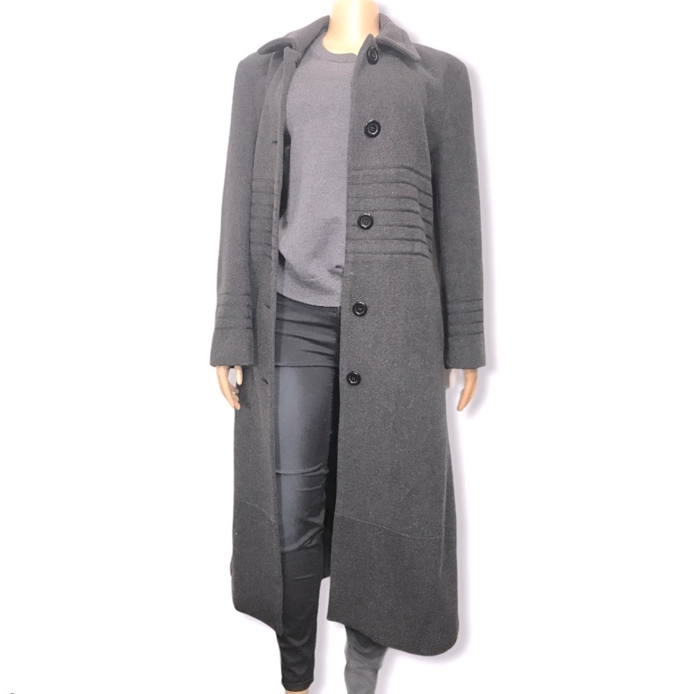 Womens Long Wool Blend Gray Button Front Coat